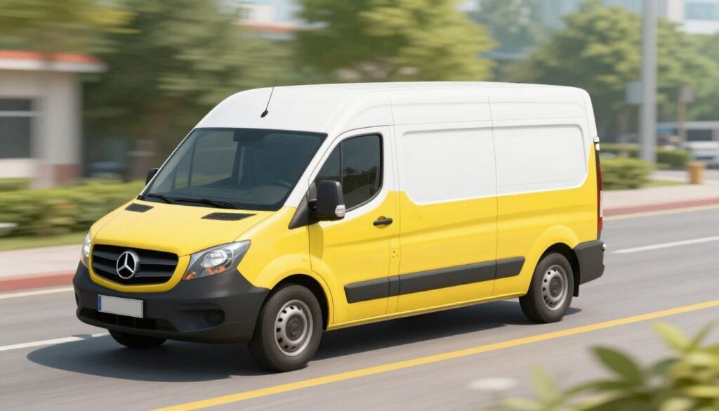 A professional visualization representing a dedicated courier van moving urgently across a map to emphasize speed and reliability in the logistics industry.